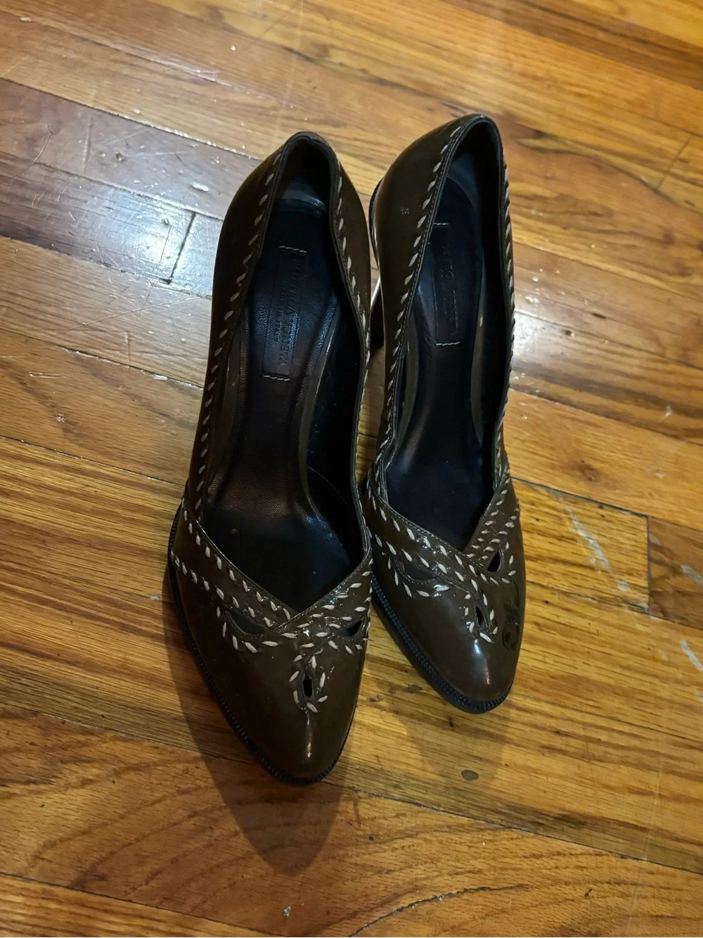 Vintage Bottega Veneta Olive Green Heels Whipstitch shoes Prada pumps 37.5 Gucci